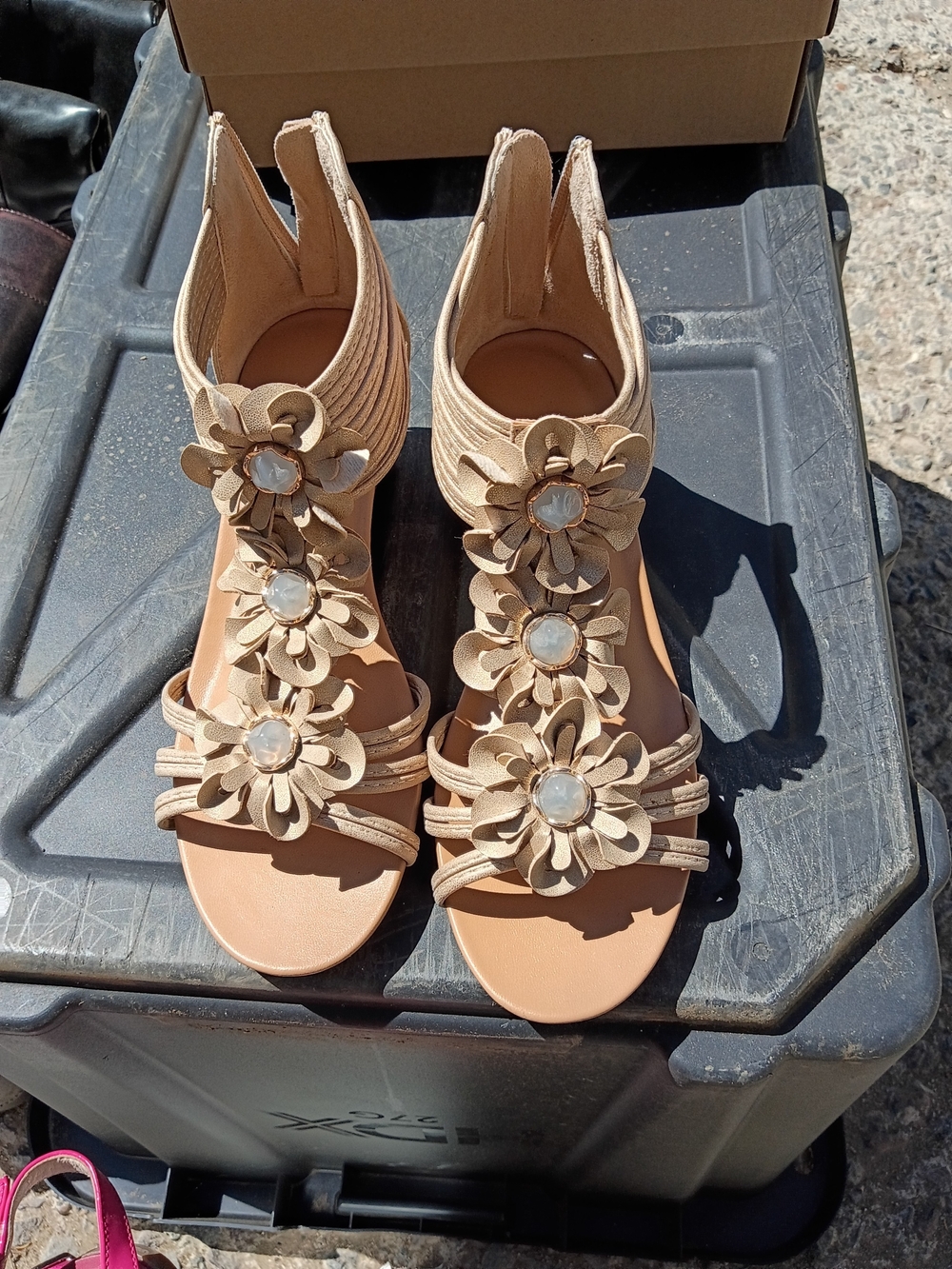Women’s Floral Gladiator Sandals in Beige